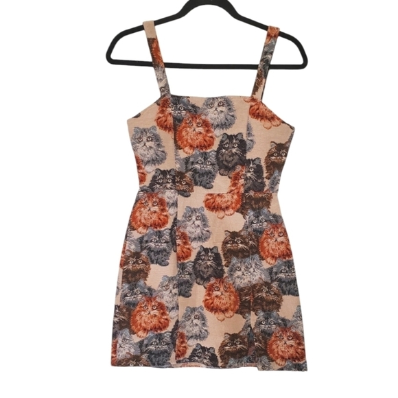Dresses & Skirts - Cat Print Dress Tapestry Mini wide shoulder straps Sleeveles size x-Small brown